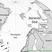 Map of Barents Sea Portion and Nearby Polar Region