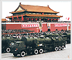 Chinese Military Parade with Mobile Missile in front of Crowd and Pagoda