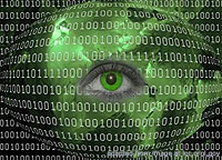 Stylized Green Eye, Binary Data, Black Background