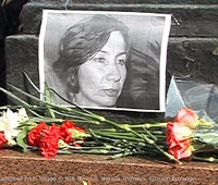 Memorial Flowers and Photo of Natalya Estemirova