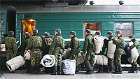 File Photo of Russian Military Conscripts Boarding Train