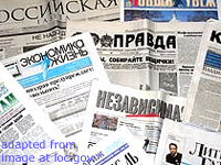 File Photo of Scattered Array of Russian Print Newspapers