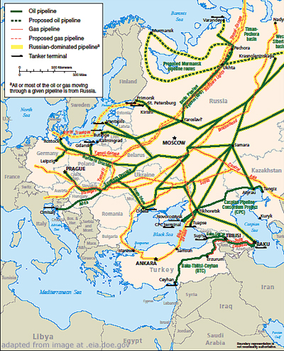 Maps of Actual and Proposes Petroleum Pipelines in Eastern Europe and Environs