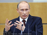 File Photo of Putin at Podium Gesturing