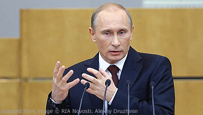 File Photo of Putin Gesturing At Podium