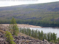 File Photo of Eastern Siberia, Water, Trees, Hills