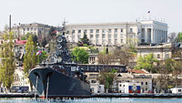 Ukrainian Port with Russian Naval Vessel