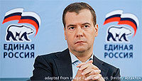 File Photo Dmitry Medvedev with United Russia Logos Behind Him